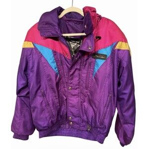 Vtg Schneider Dynamic Ski Jacket 80s 90s Neon Colorblock Purple Pink Multi 38